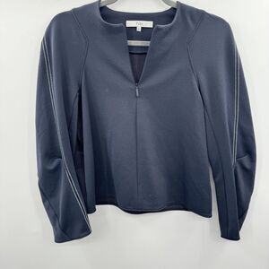 Tibi 1/4 Zip Pullover Knit Top Size 00 Navy Blue Athleisure Contemporary Luxe